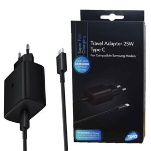 شاحن سامسونج 25 واط منفذ تايب سي مع كابل طول 1 متر لون أسود- Samsung Super Fast Charger 25W Black