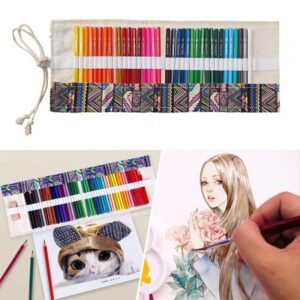 شنتة من القماش 36 فتحة قابلة لللف لأقلام الرصاص الملونة وأقلام المكياج والرسم والتلوين