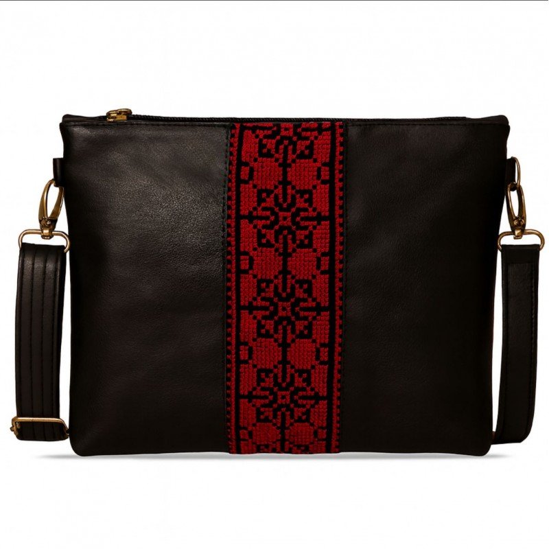 شنطة ستاتية أنيقة بتطريز التراث الفلسطيني لون أسود