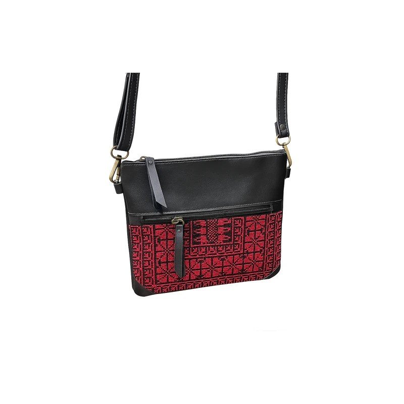 شنطة ستاتية أنيقة بتطريز التراث الفلسطيني لون أسود