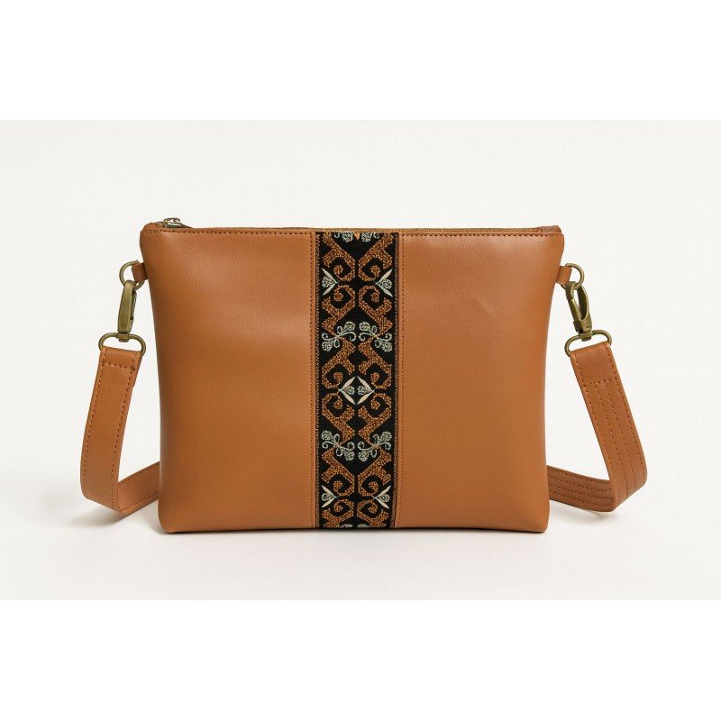 شنطة ستاتية أنيقة بتطريز التراث الفلسطيني لون عسلي