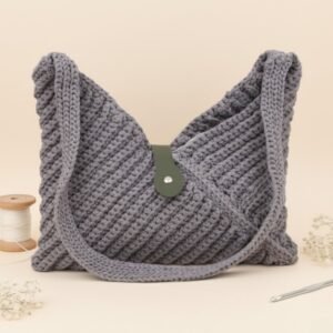 شنطة كروشية لف لون سكني - نكشة فن