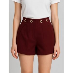 شورت ستاتي قصير للنساء لون عنابي
