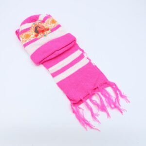 طاقية للأطفال مع لفحة لون زهري غامق و أبيض