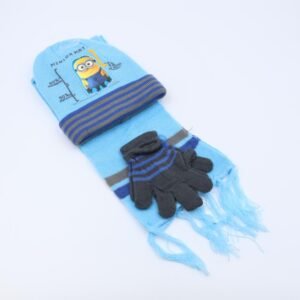 طاقية للأطفال مع لفحة وكفوف لون أزرق فاتح