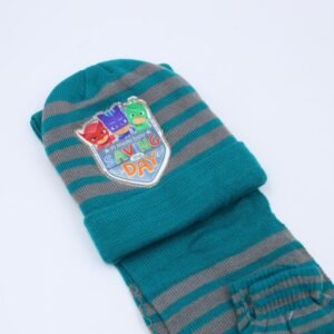 طاقية للأطفال مع لفحة وكفوف لون تركوازي