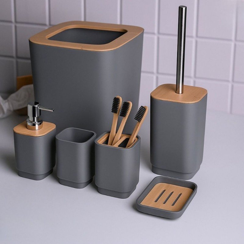 طقم الحمام لون رمادي عدد 6