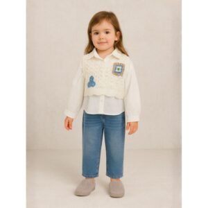 طقم بناتي جاكيت وبنطلون لون ابيض