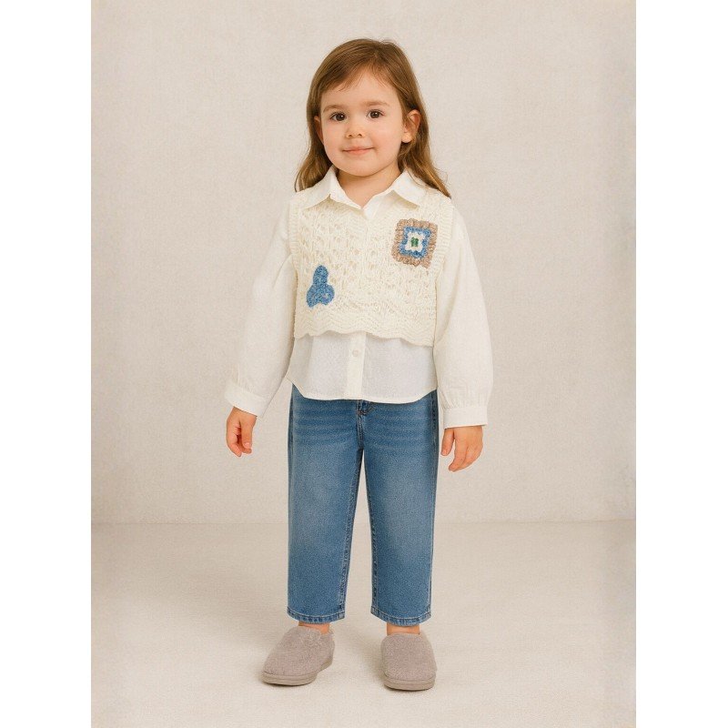 طقم بناتي جاكيت وبنطلون لون ابيض