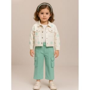 طقم بناتي جاكيت وبنطلون لون ابيض