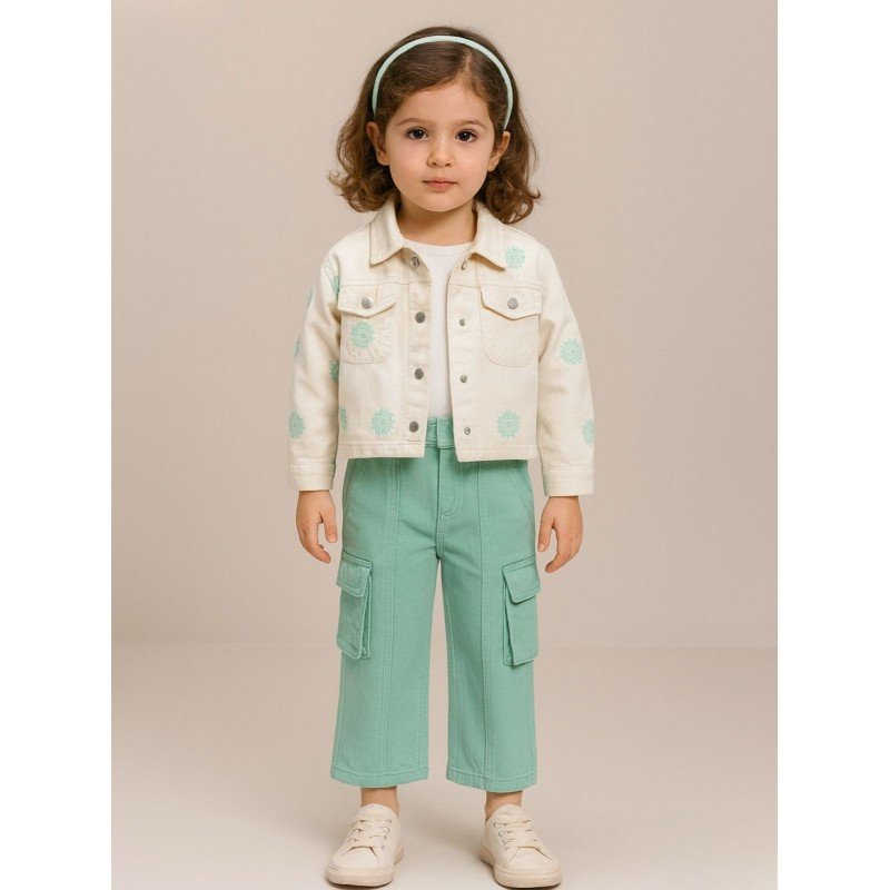 طقم بناتي جاكيت وبنطلون لون ابيض