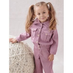 طقم بناتي قطعتين لون زهري