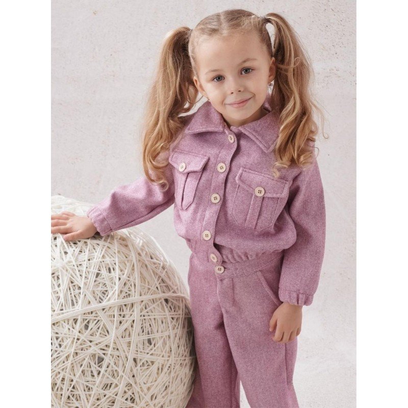 طقم بناتي قطعتين لون زهري