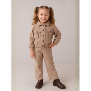 طقم بناتي قطعتين لون عسلي