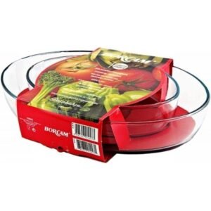 طقم borcam زجاج حراري  بتصميم بيضاوي من قطعتين شفاف سعة 1.55+3.2 لتر