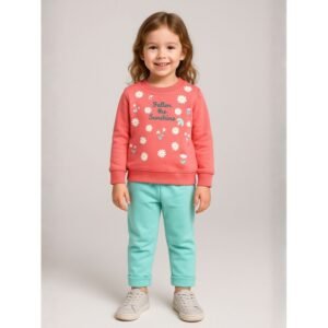 طقم بيجامة قطعتين للأطفال لون بطيخي وفستقي