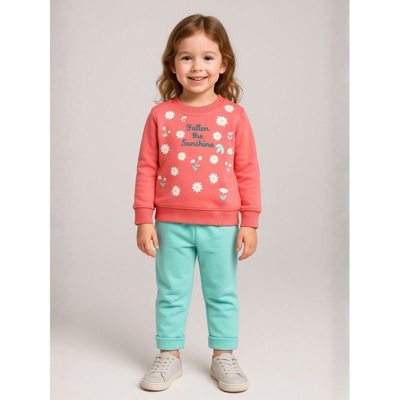 طقم بيجامة قطعتين للأطفال لون بطيخي وفستقي