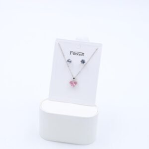 طقم حلق كرستال فضي مع سلسال بتصميم قلب زهري كريستال