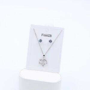 طقم حلق كرستال فضي مع سلسال بتصميم ورقة شجر