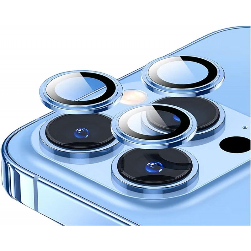 طقم حماية 3 قطع لعدسات كاميرا لايفون14pro max حجم 67 بوصة لون أزرق