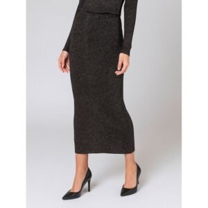 طقم ستاتي لون أسود مع لمعة تنورة وبلوزة A-VIEW