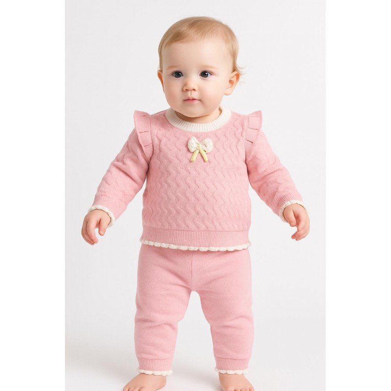 طقم صوف بيبي لون زهري