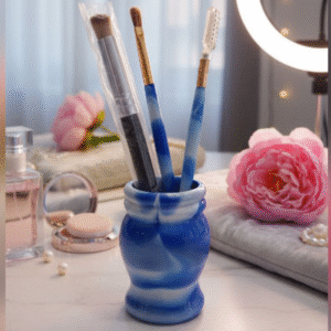 طقم فراشي مكياج عدد 2 مع مشط حواجب مع كاسة لون أزرق