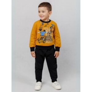 طقم قطعتين بلوزة وبنطلون ولادي لون أصفر وأسود