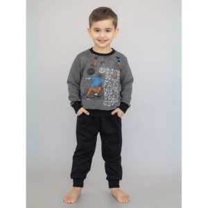 طقم قطعتين بلوزة وبنطلون ولادي لون سكني وأسود