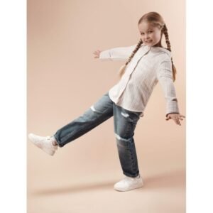 طقم قميص بناتي +بنطلون بناتي مخطط لون بيج