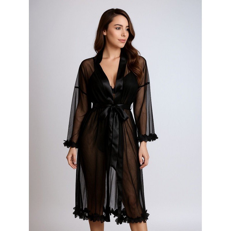 طقم لانجري قميص نوم مع روب لون أسود