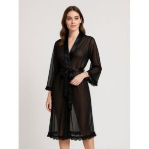 طقم لانجري قميص نوم مع روب لون أسود