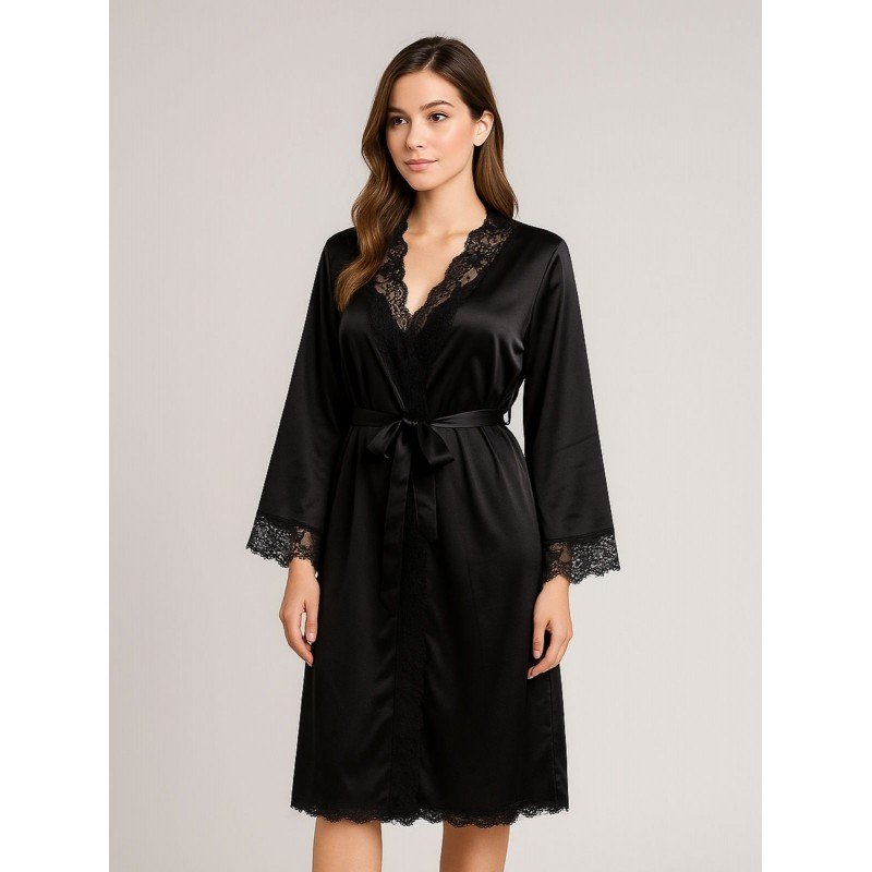 طقم لانجري قميص نوم مع روب لون أسود