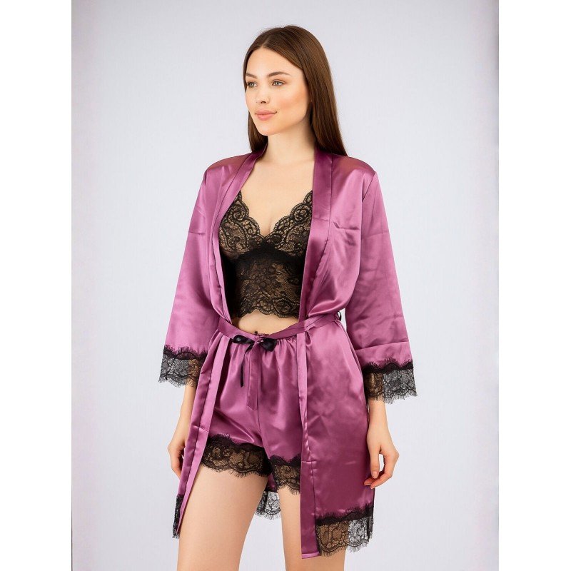 طقم لانجري قميص نوم مع روب لون بنفسجي
