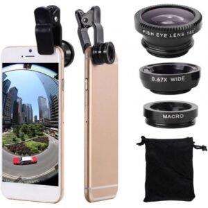 عدسة هاتف 3 في 1 تجمع بين عدسة السمكة والعدسة الواسعة وعدسة الماكرو قابلة للتثبيت على مختلف أنواع الهواتف الذكية