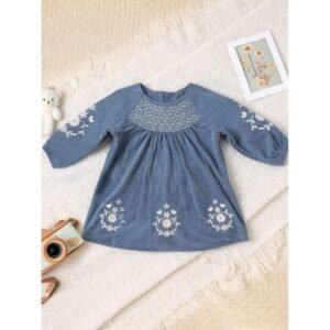 فستان بناتي بأكمام طويلة لون أزرق