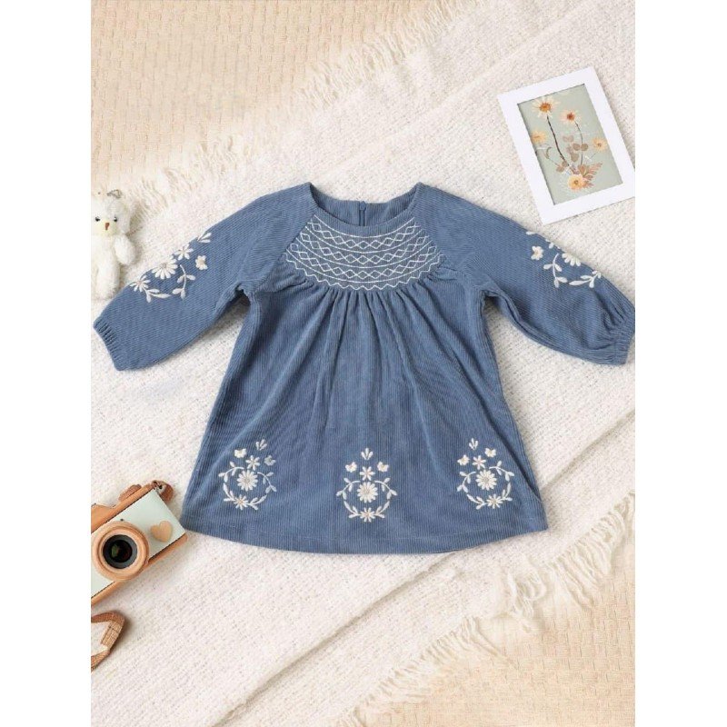 فستان بناتي بأكمام طويلة لون أزرق