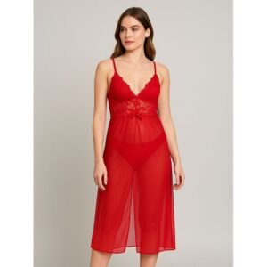 قميص نوم لانجري لون أحمر