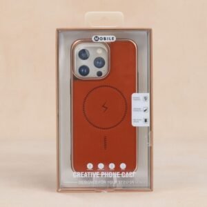 كفر جوال ايفون 14 برو ماكس فخم بتصميم جلد مميز متين مع حلقة تدعم الماج سيف لون بني