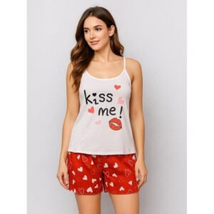 لانجري قطعتين لون أبيض وأحمر