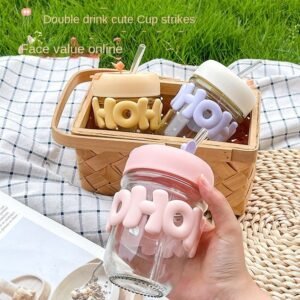 مج قهوة  من السيليكون مع غطاء زجاجي للطلاب بألوان مختلفة 350 مل