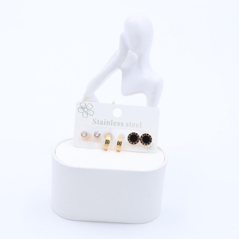 مجموعة مكونة من 3 حلوق شكل دائري لون ذهبي