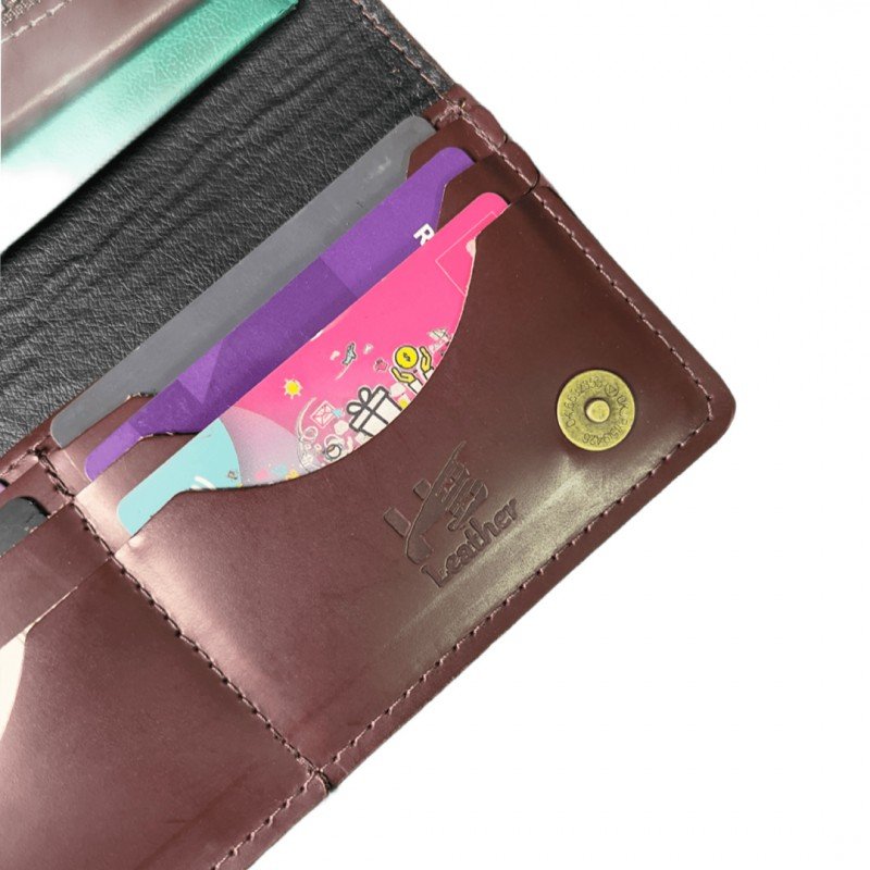 محفظة ستاتي من الجلد الطبيعي البقري مطرزة بالتطريز الفلسطيني مقاس 20×9.5 سم لون بني