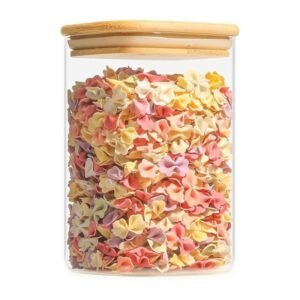 مطربان زجاج شبه مربع غطاء بامبو قطر 8سم وارتفاع 10.5 سم