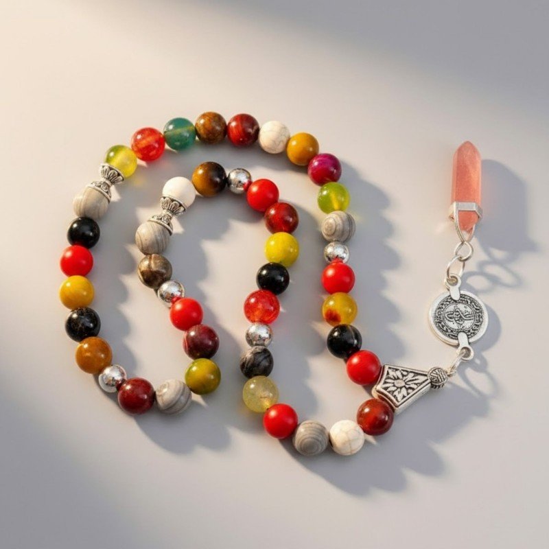 مسبحة مكس أحجار  أكتر من 11 نوع أحجار مختلفة مقاس الحجر 10 مل عدد الحبات 45 حبة الشربوشة تعليقة حجر السهم مشمشي