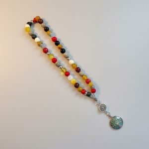 مسبحة مكس أحجار أكتر من 11 نوع أحجار مختلفة مقاس الحجر 10 مل عدد الحبات 45 حبة الشربوشة تعليقة شجرة الحياة رمادي