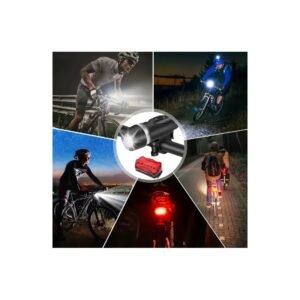 مصباح أمامي وخلفي للدراجة إضاءة LED - ذات أربعة مستويات إضاءة يعمل بالبطارية