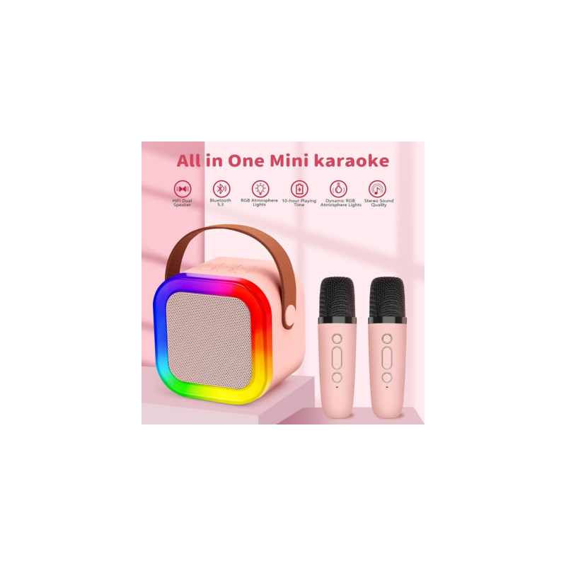 مكبر صوت K12 صغير الحجم مزود بميكروفونين لاسلكيين - ذات تأثيرات صوتية احترافية مع إضاءة RGB