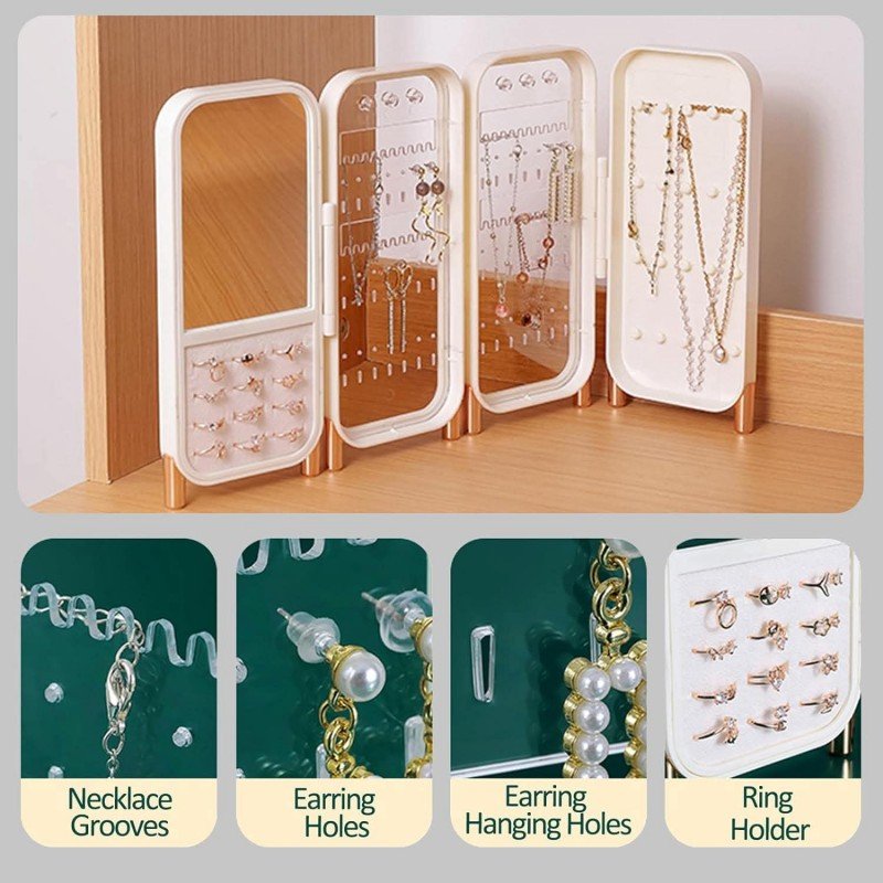 منظم اكسسوارات صغير مع مرآة  لون ابيض