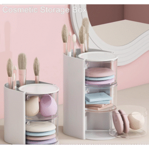 منظم مكياج دوار لون ابيض ثلاث طبقات